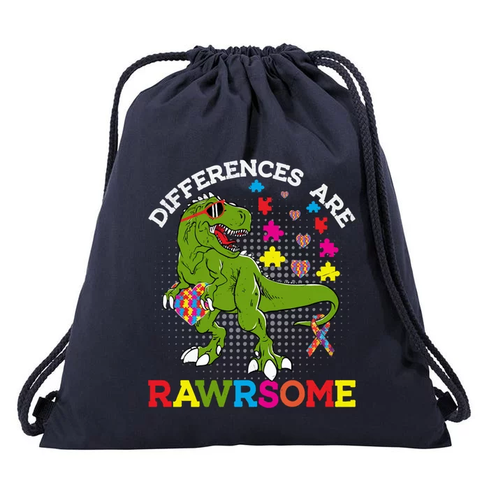 Autism Dinosaur Funny T Rex Rawrsome Autism Awareness Autism Gift Drawstring Bag