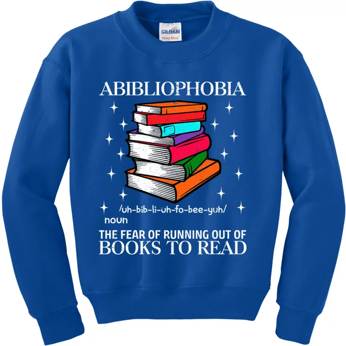 Abibliophobia Definition Funny Book Reading Lover Gift Kids Sweatshirt