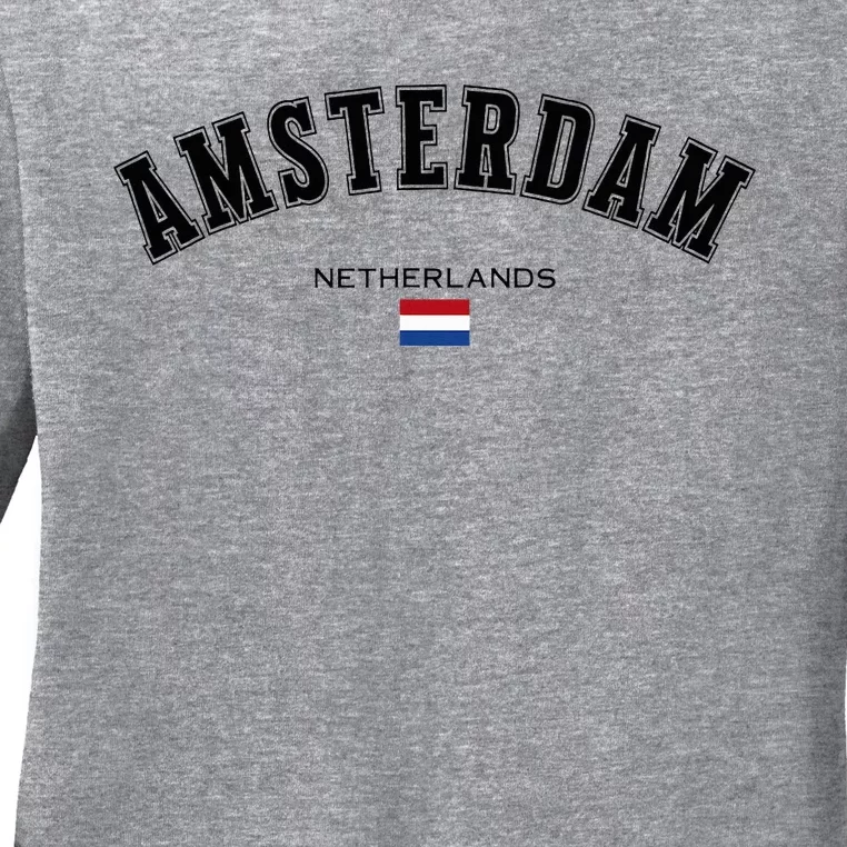 Amsterdam Dutch Flag Souvenir Netherlands Travel Ladies Long Sleeve Shirt