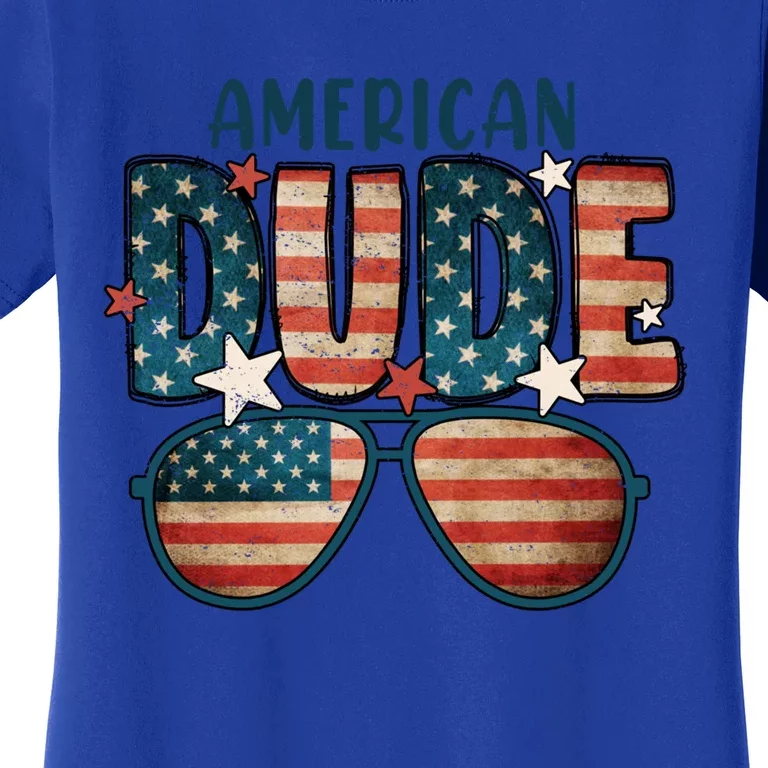 American Dude Gift 4th Of July Sunglasses Stars Usa Flag Cute Gift Women's T-Shirt