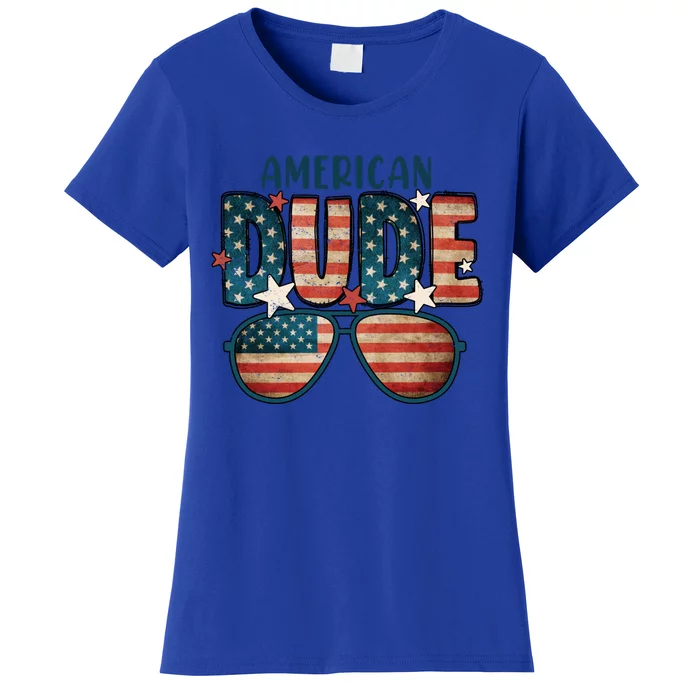 American Dude Gift 4th Of July Sunglasses Stars Usa Flag Cute Gift Women's T-Shirt