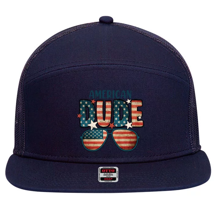 American Dude Gift 4th Of July Sunglasses Stars Usa Flag Gift 7 Panel Mesh Trucker Snapback Hat