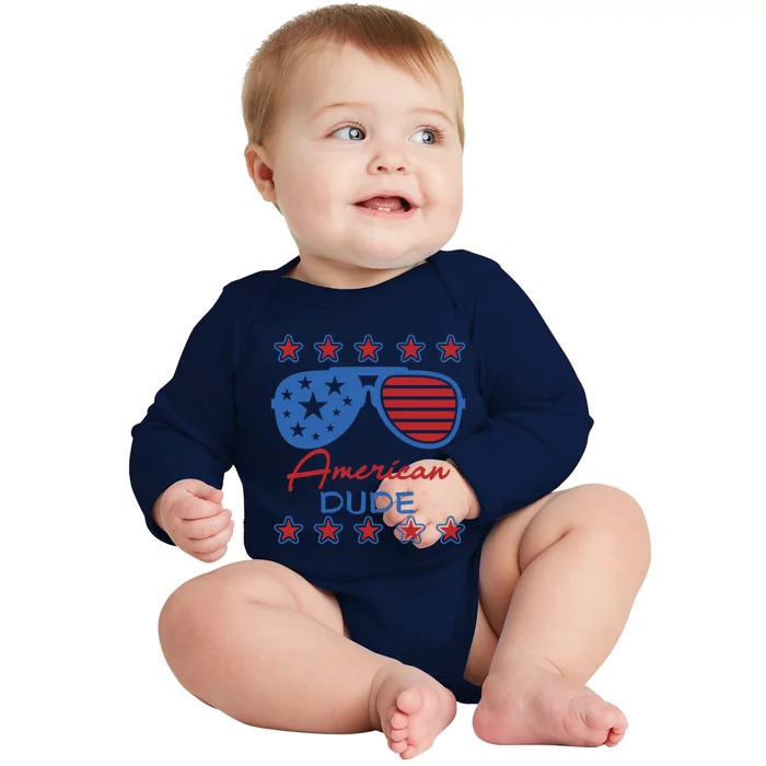 American Dude Gift 4th Of July Sunglasses Cute Gift Baby Long Sleeve Bodysuit