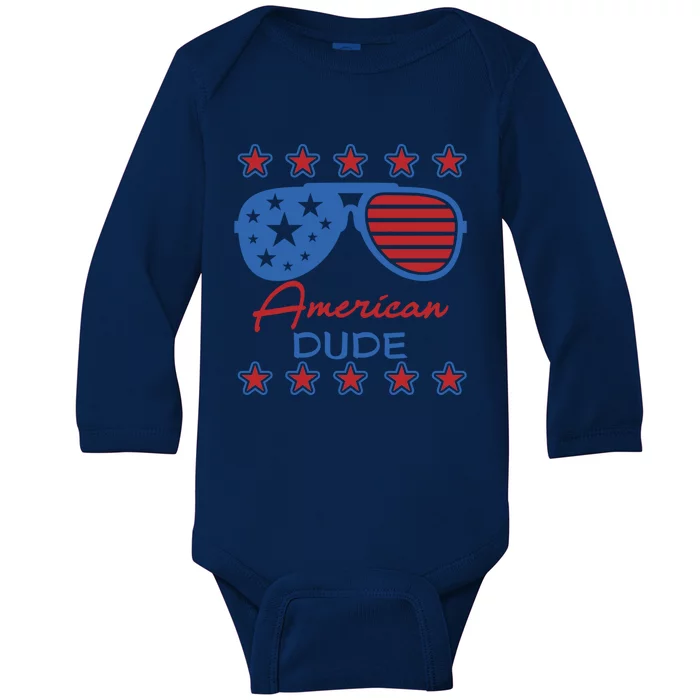 American Dude Gift 4th Of July Sunglasses Cute Gift Baby Long Sleeve Bodysuit