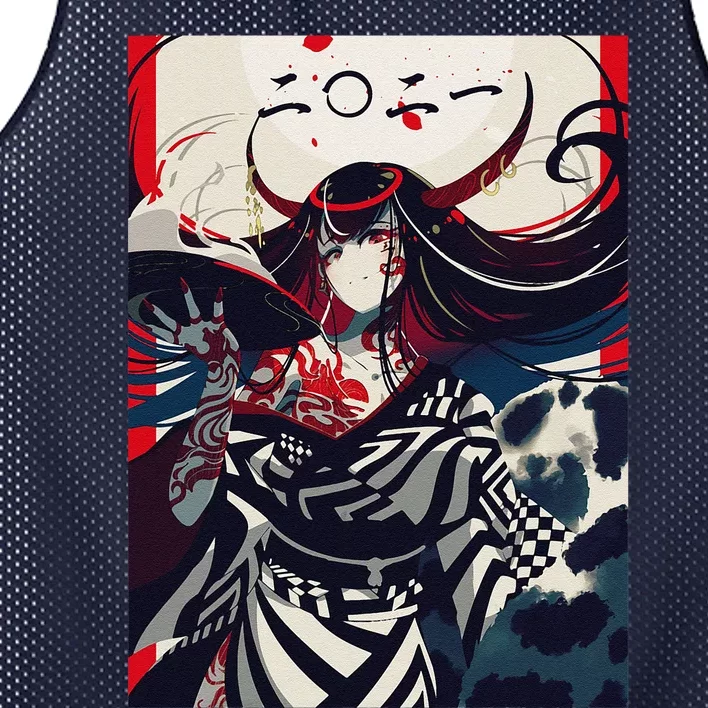 Anime Demon Girl Japanese Aesthetic Waifu Kawaii Otaku Mesh Reversible Basketball Jersey Tank