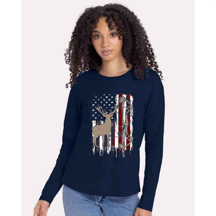 American Deer Hunting Bow Hunter Flag Accessories Womens Cotton Relaxed Long Sleeve T-Shirt