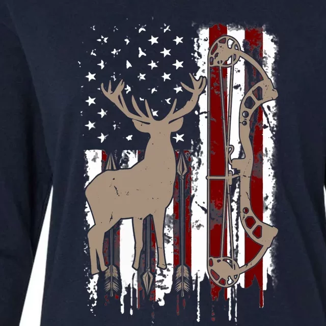 American Deer Hunting Bow Hunter Flag Accessories Womens Cotton Relaxed Long Sleeve T-Shirt