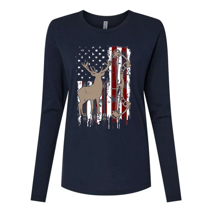 American Deer Hunting Bow Hunter Flag Accessories Womens Cotton Relaxed Long Sleeve T-Shirt