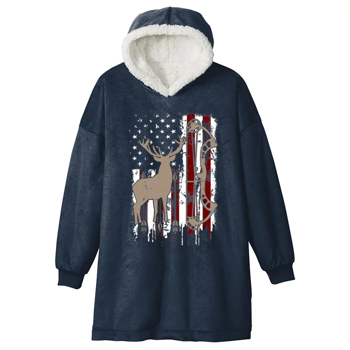 American Deer Hunting Bow Hunter Flag Accessories Hooded Wearable Blanket