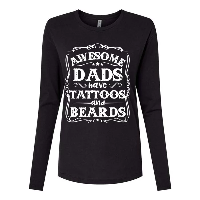 Awesome Dads Have Beards And Tattoos Funny Womens Cotton Relaxed Long Sleeve T-Shirt