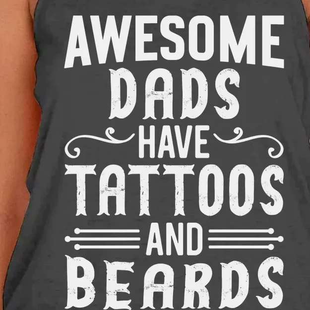 Awesome Dads Have Tattoos And Beards Fathers Day Women's Knotted Racerback Tank