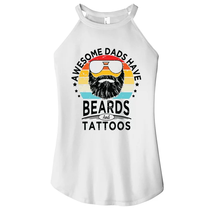 Awesome Dads Have Beards And Tattoos Funny Bearded Dadawesome Dads Have Beards A Women’s Perfect Tri Rocker Tank