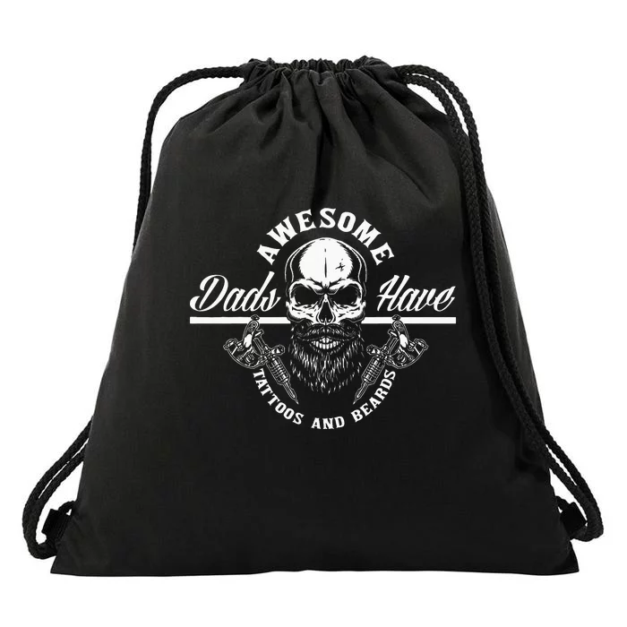 Awesome Dads Have Tattoos And Beards Funny Father Dad Drawstring Bag