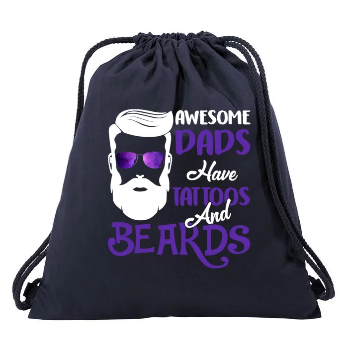 Awesome Dads Have Tattoos And Beards Drawstring Bag