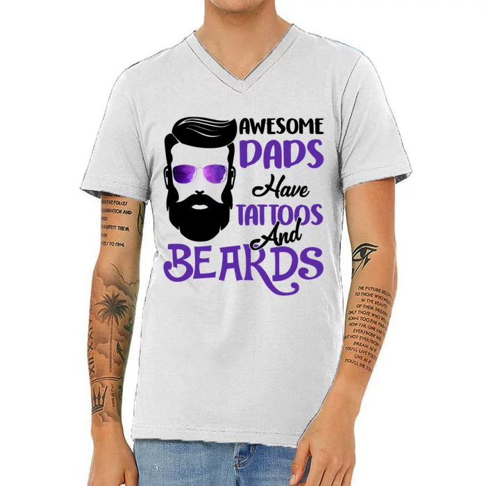 Awesome Dads Have Tattoos And Beards V-Neck T-Shirt