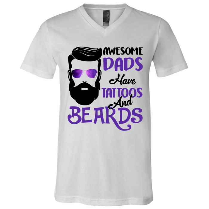 Awesome Dads Have Tattoos And Beards V-Neck T-Shirt