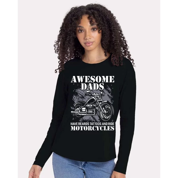 Awesome Dads Have Tattoo Beards Ride Motorcycles Fathers Day Womens Cotton Relaxed Long Sleeve T-Shirt