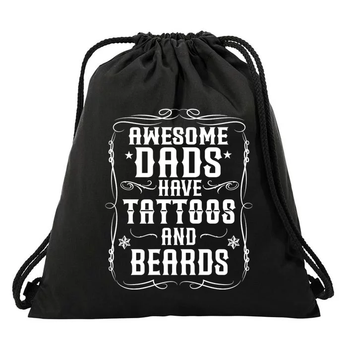 Awesome Dads Have Beards And Tattoos | Funny Bearded Dad Drawstring Bag