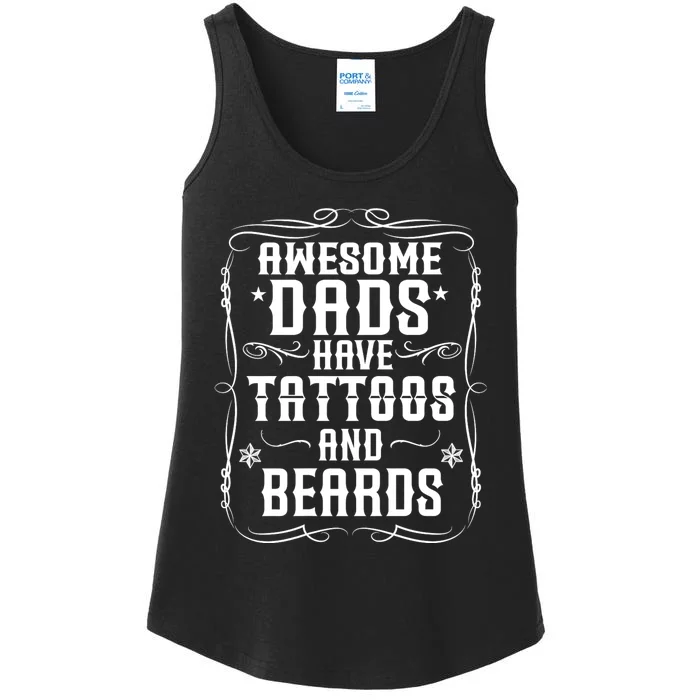 Awesome Dads Have Beards And Tattoos | Funny Bearded Dad Ladies Essential Tank