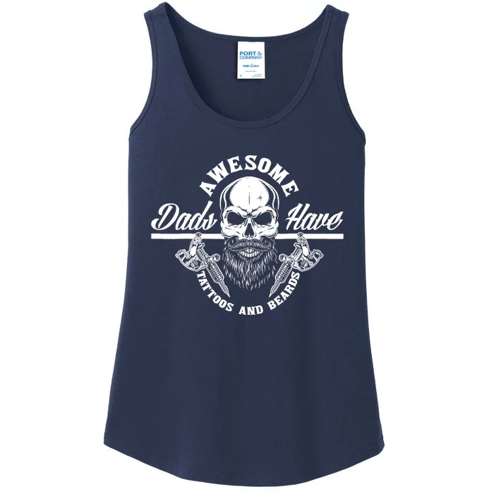 Awesome Dads Have Tattoos And Beards Funny Father Dad Ladies Essential Tank