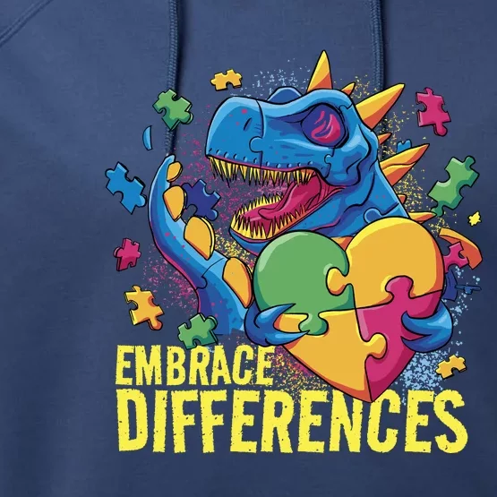 Autism Dinosaur Holding Puzzle Heart Performance Fleece Hoodie