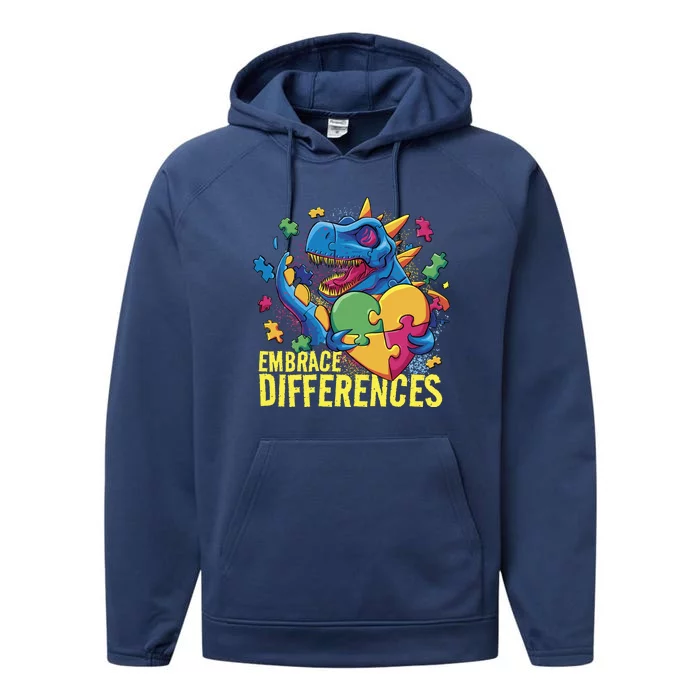 Autism Dinosaur Holding Puzzle Heart Performance Fleece Hoodie