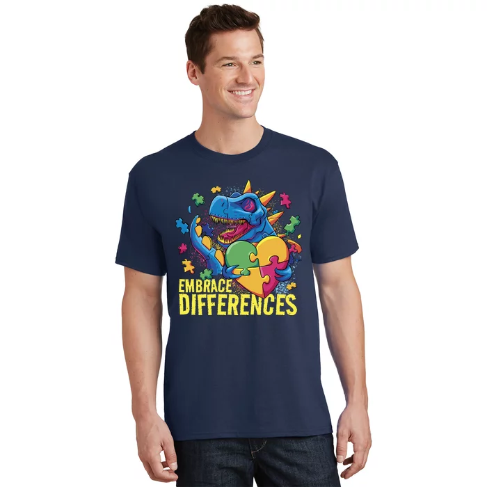 Autism Dinosaur Holding Puzzle Heart T-Shirt