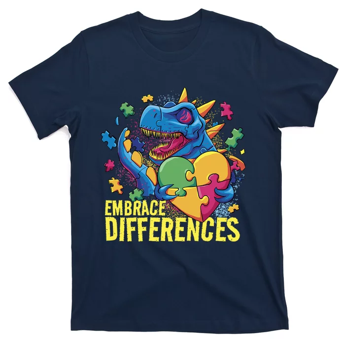 Autism Dinosaur Holding Puzzle Heart T-Shirt