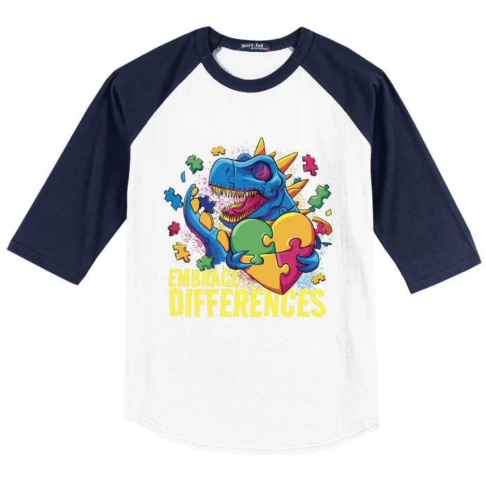 Autism Dinosaur Holding Puzzle Heart Baseball Sleeve Shirt