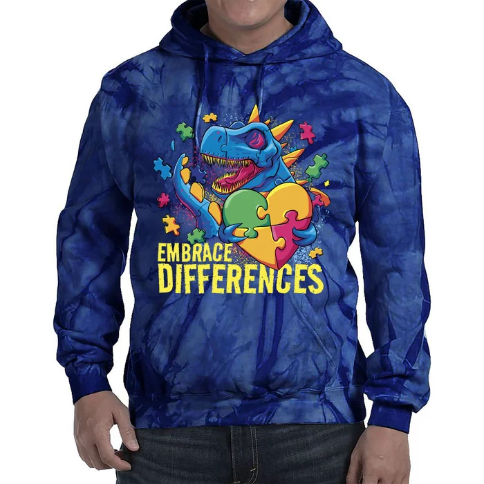 Autism Dinosaur Holding Puzzle Heart Tie Dye Hoodie