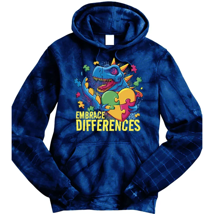 Autism Dinosaur Holding Puzzle Heart Tie Dye Hoodie