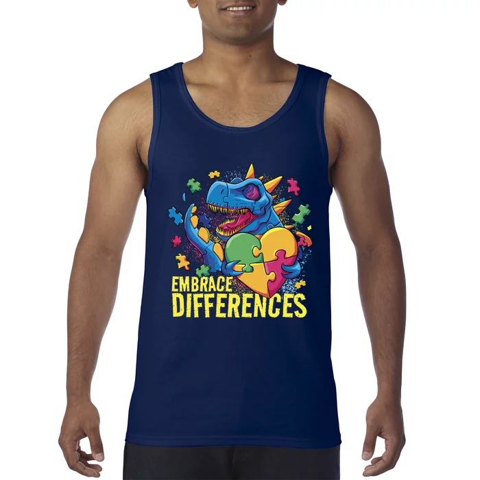 Autism Dinosaur Holding Puzzle Heart Tank Top