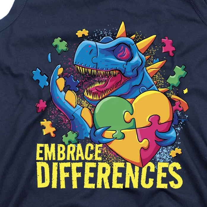 Autism Dinosaur Holding Puzzle Heart Tank Top