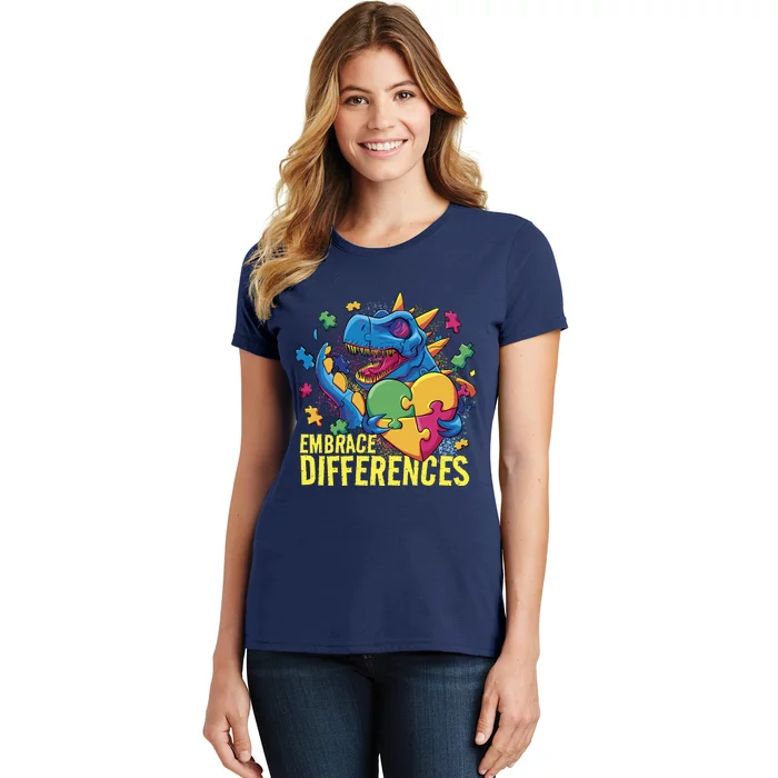 Autism Dinosaur Holding Puzzle Heart Women's T-Shirt