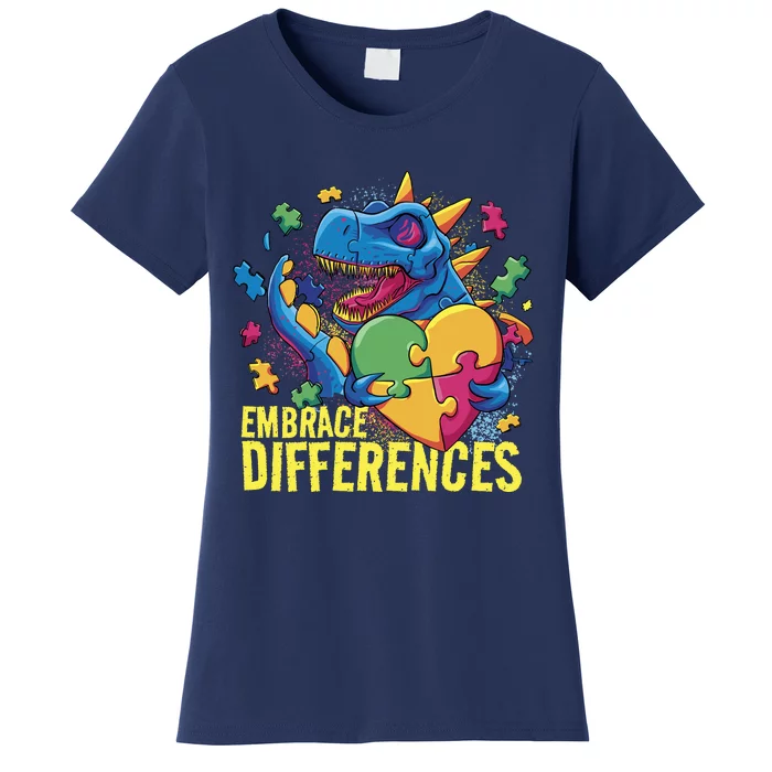 Autism Dinosaur Holding Puzzle Heart Women's T-Shirt