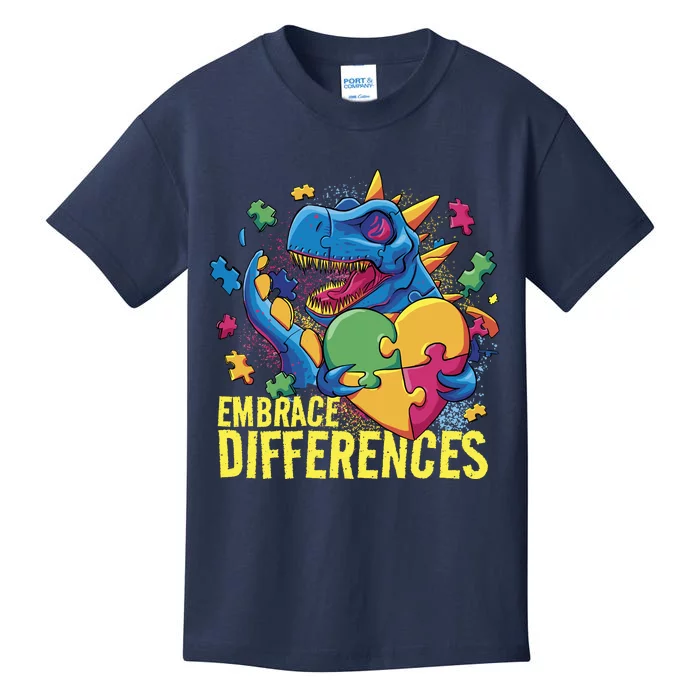 Autism Dinosaur Holding Puzzle Heart Kids T-Shirt