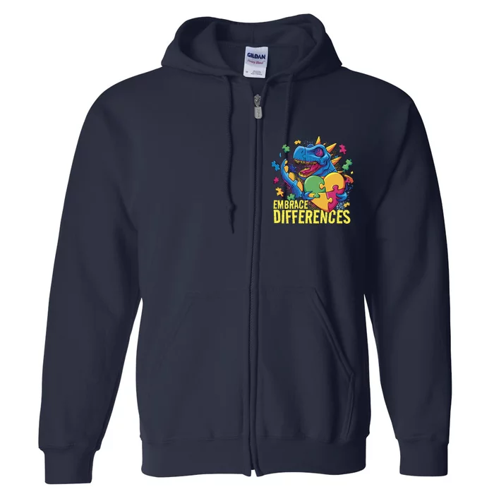 Autism Dinosaur Holding Puzzle Heart Full Zip Hoodie