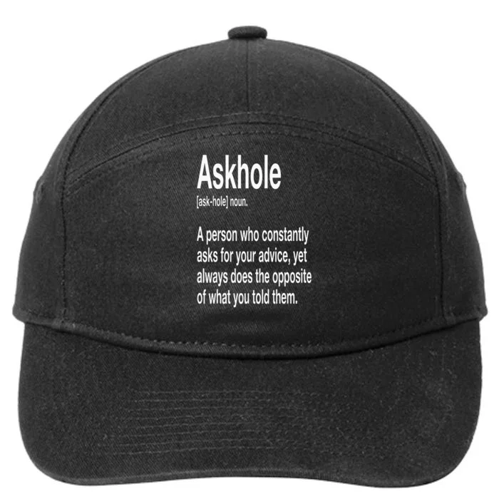 Askhole Definition Hilarious Gag Dictionary Adult 7-Panel Snapback Hat