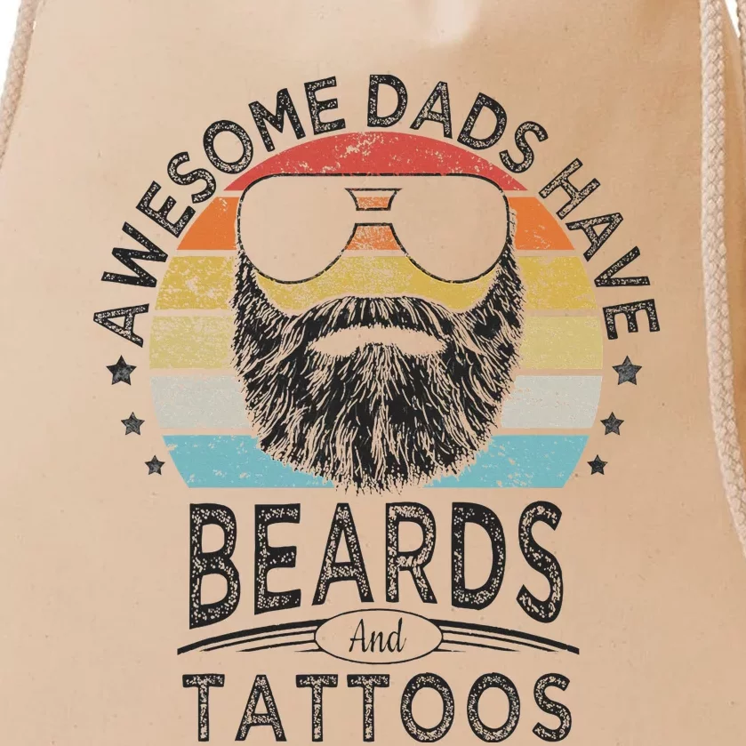 Awesome Dads Have Beards And Tattoos Funny Bearded Dad Drawstring Bag