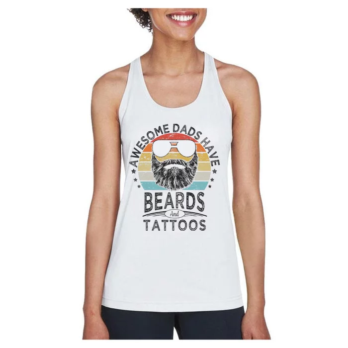 Awesome Dads Have Beards And Tattoos Funny Bearded Dad Women's Racerback Tank