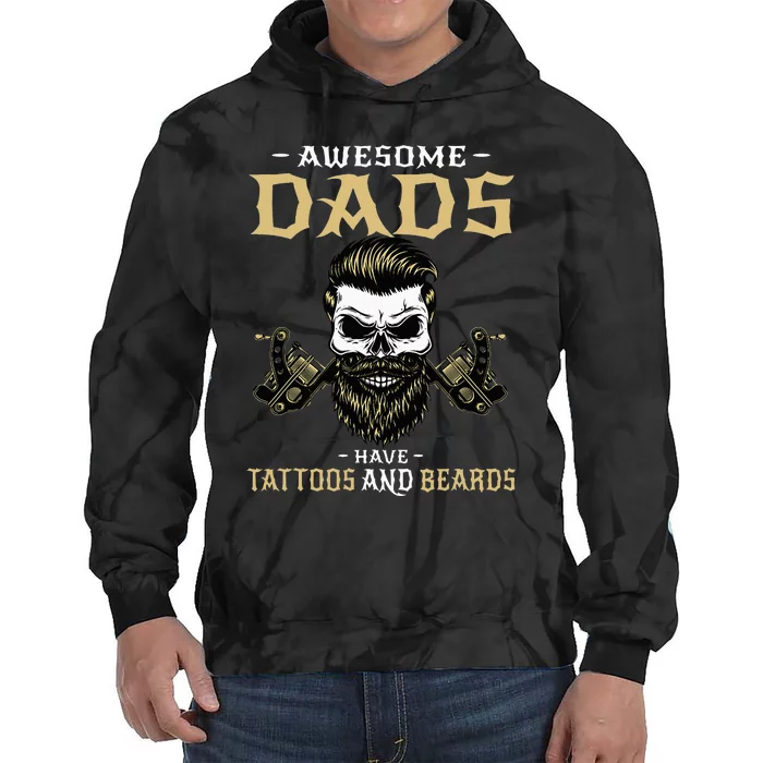 Awesome Dads Have Tattoos and Beards Skull Tie Dye Hoodie