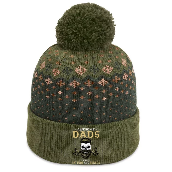 Awesome Dads Have Tattoos and Beards Skull The Baniff Cuffed Pom Beanie