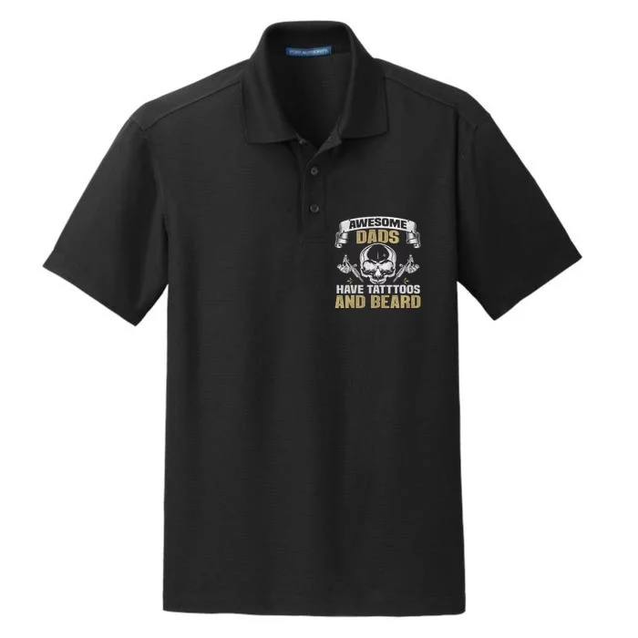 Awesome Dads Have Tattoos and Beards Skull Dry Zone Grid Performance Polo