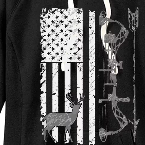 American Deer Hunting Bow Hunter Flag Accessories Hunt Gift Women's Fleece Hoodie