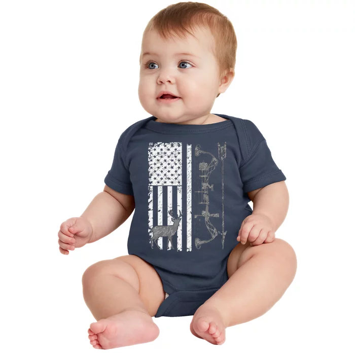 American Deer Hunting Bow Hunter Flag Accessories Hunt Gift Baby Bodysuit