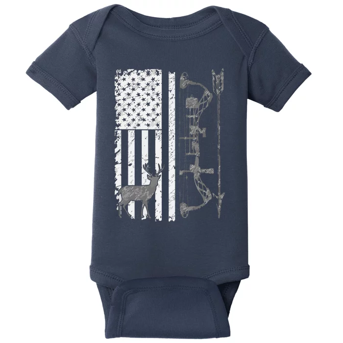 American Deer Hunting Bow Hunter Flag Accessories Hunt Gift Baby Bodysuit