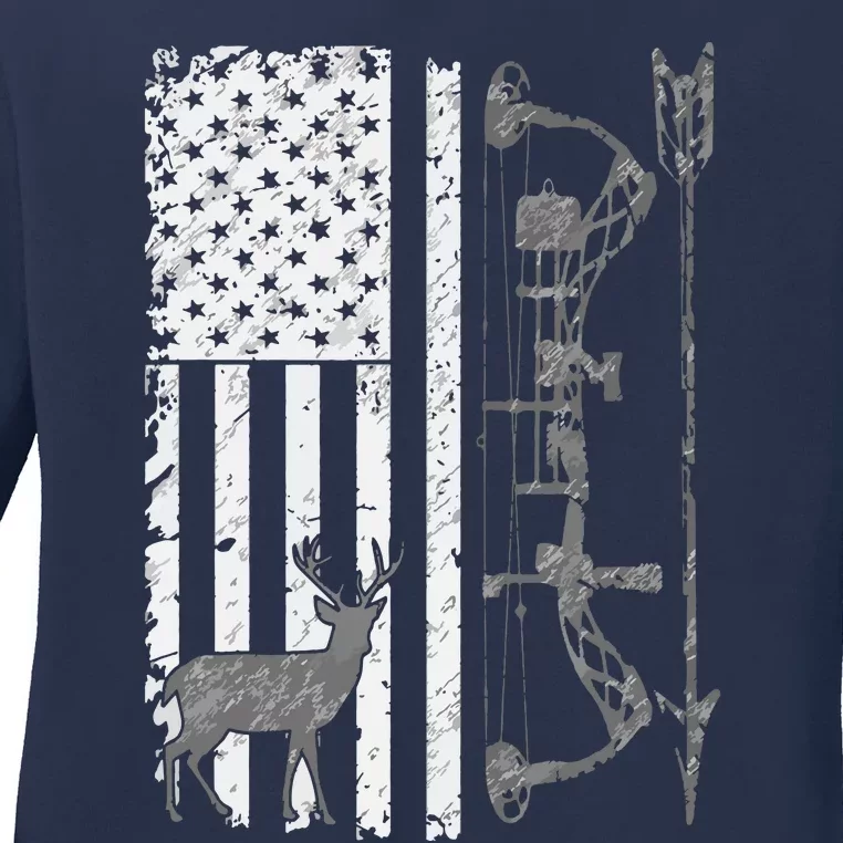 American Deer Hunting Bow Hunter Flag Accessories Hunt Gift Ladies Long Sleeve Shirt