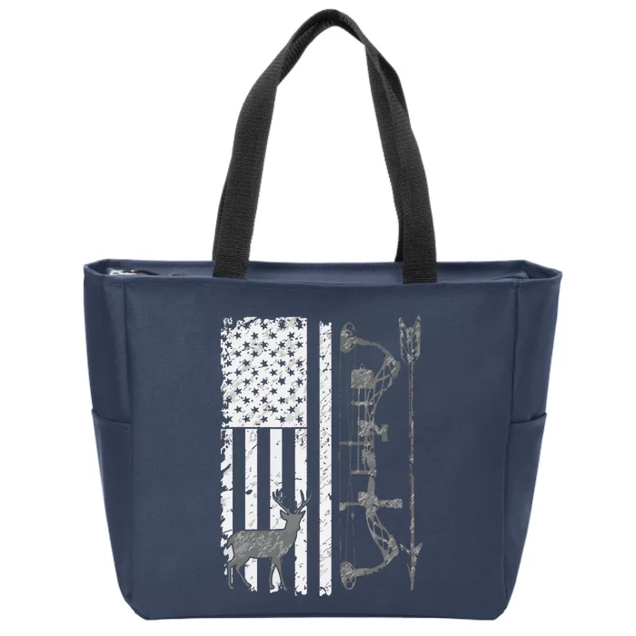 American Deer Hunting Bow Hunter Flag Accessories Hunt Gift Zip Tote Bag