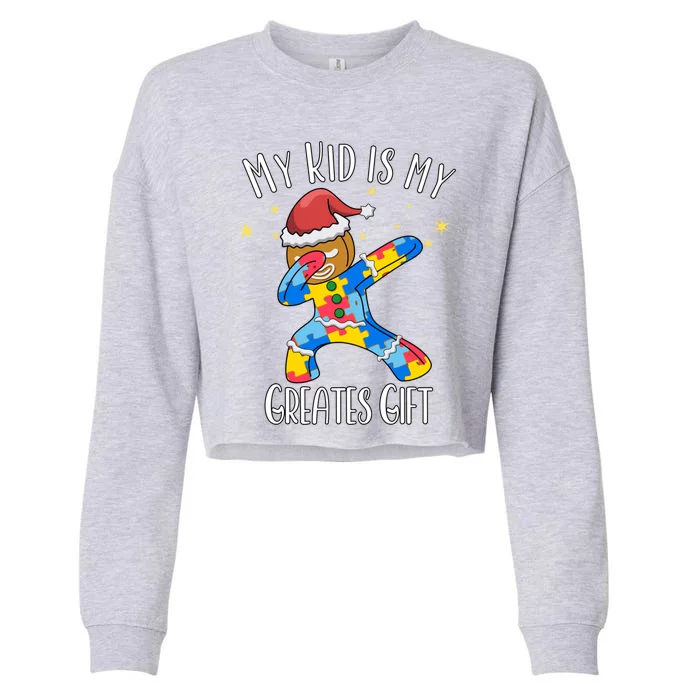 Autistic Dabbing Happy Gingerbread Mom Autism Awareness Gift Cropped Pullover Crew