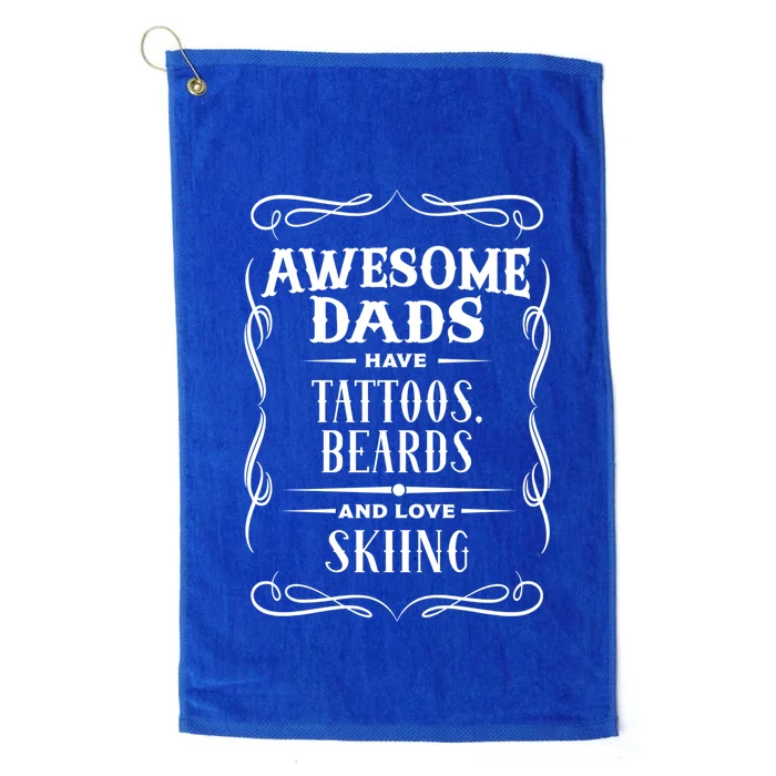 Awesome Dads Have Tattoos Beards And Love Skiing Dads Retro Gift Platinum Collection Golf Towel